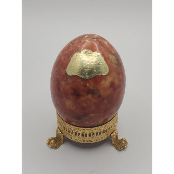 Vintage Hand Carved Alabaster Reddish Egg Paperweight Made in Italy PB192 - Picture 2 of 6